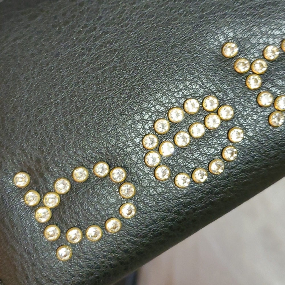 bebe Rhinestone Logo Zip Around Wallet - Black - Picture 3 of 13